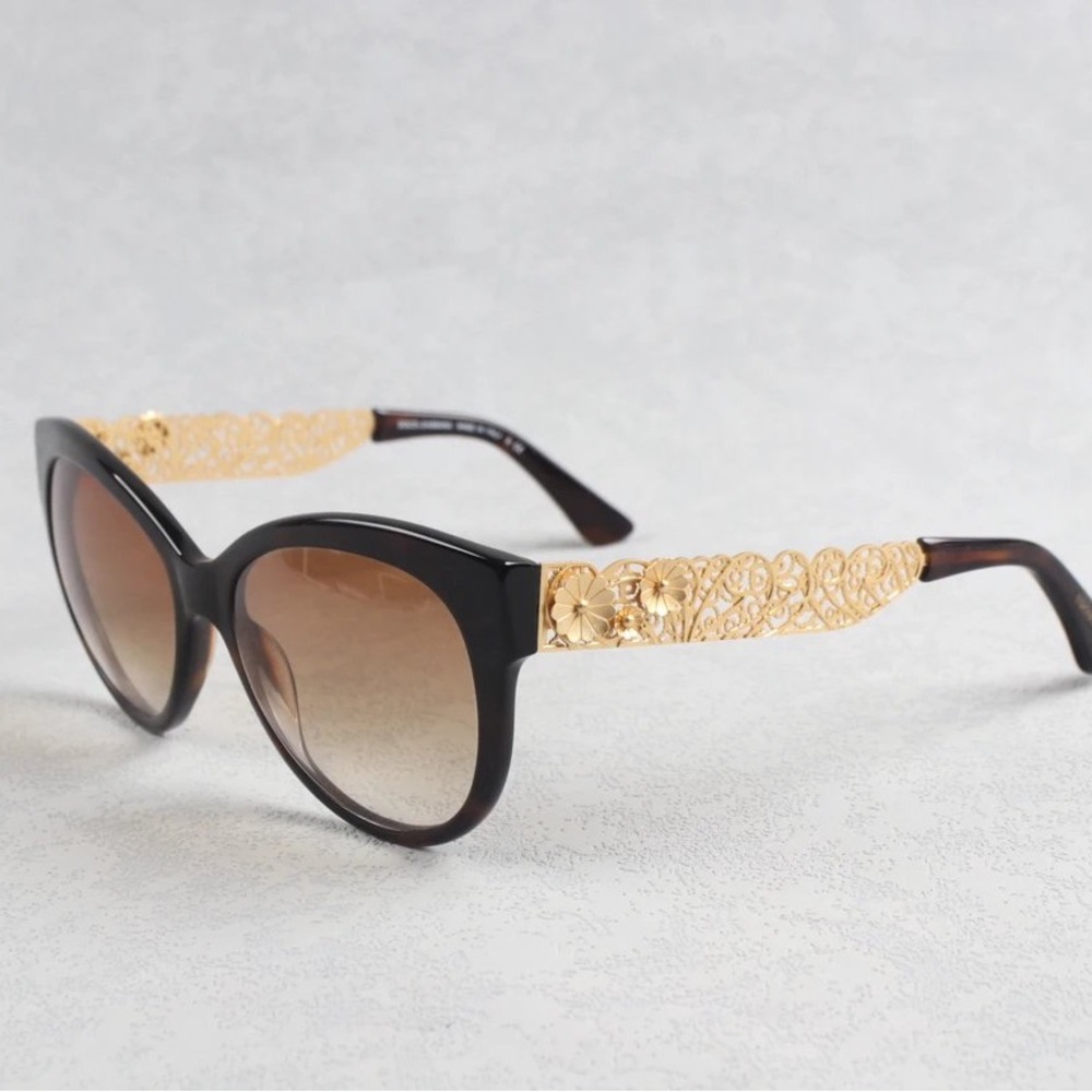 DOLCE & GABBANA DG4211 FILIGRANA D&G Elegant Black and Gold Sunglasses